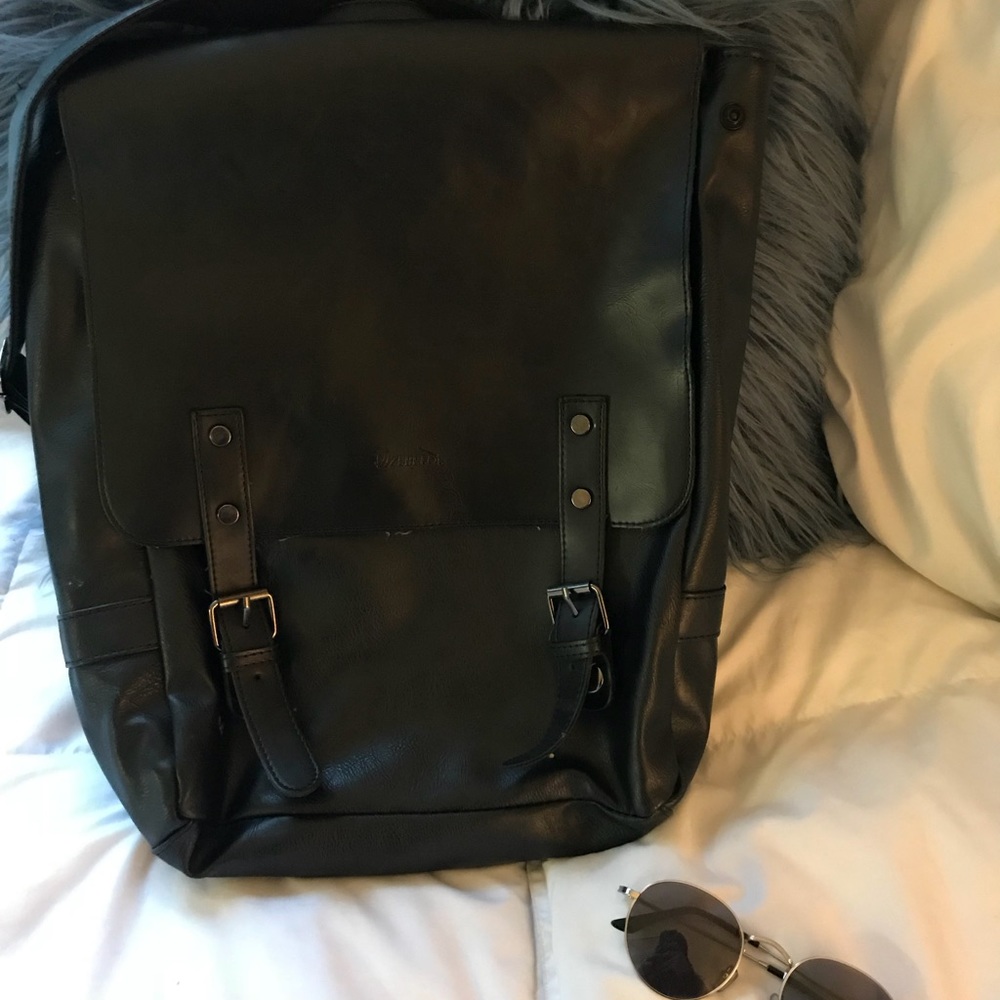 Black faux leather backpack!